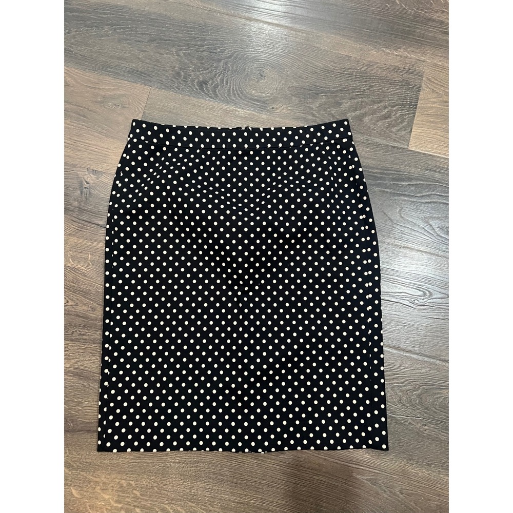 Lands End Black White Polka Dot Pencil Skirt Women Size 12 Knee Length